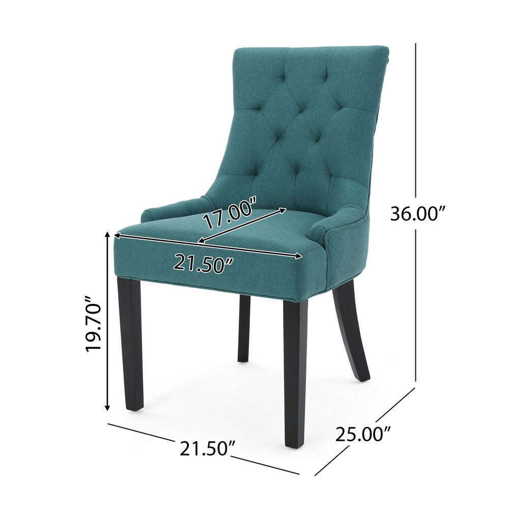 Benjara Chen Dining Chair Set of 2, 36 Inch Oval Shaped Padded Cushion, Teal