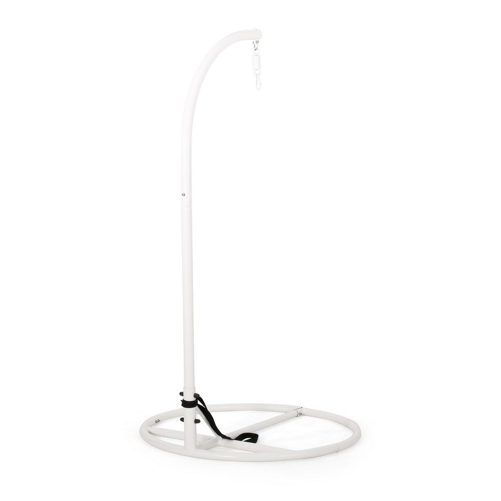 Benjara Hanging Hammock Chair Stand, 80 Inch Tall White Iron Frame Hanger Base