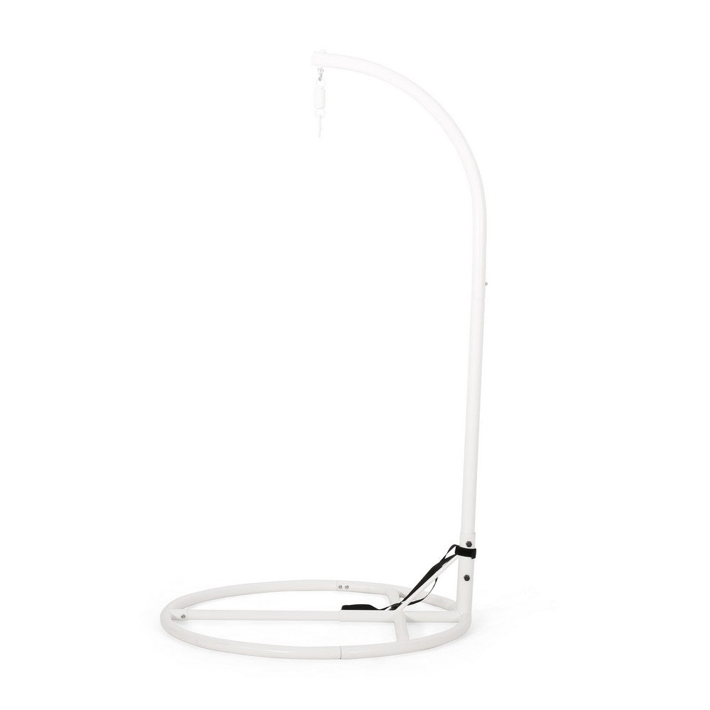 Benjara Hanging Hammock Chair Stand, 80 Inch Tall White Iron Frame Hanger Base