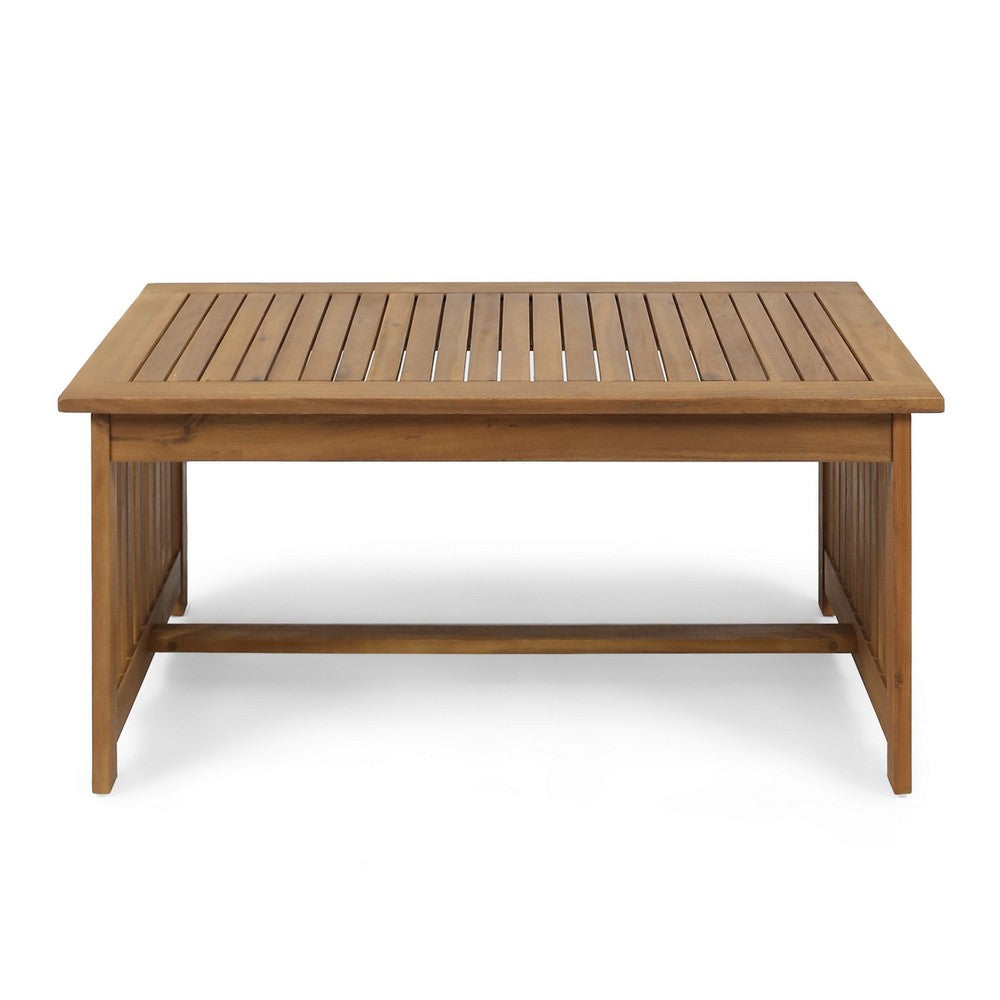 Benjara Gerry Outdoor Coffee Table, 40 Inch Rectangular Slat Brown Acacia Wood