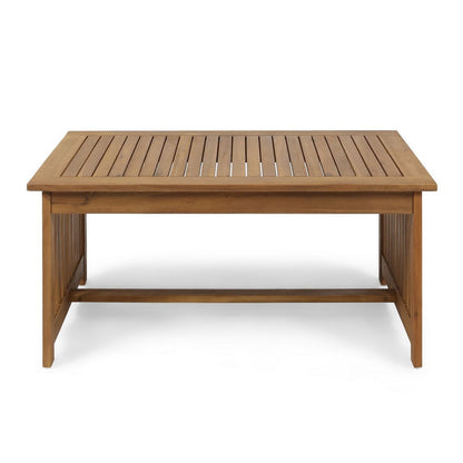 Benjara Gerry Outdoor Coffee Table, 40 Inch Rectangular Slat Brown Acacia Wood
