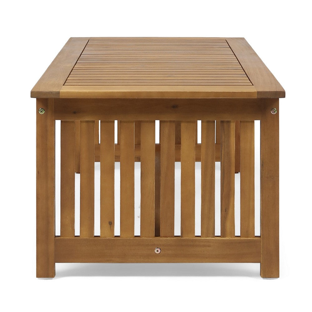 Benjara Gerry Outdoor Coffee Table, 40 Inch Rectangular Slat Brown Acacia Wood
