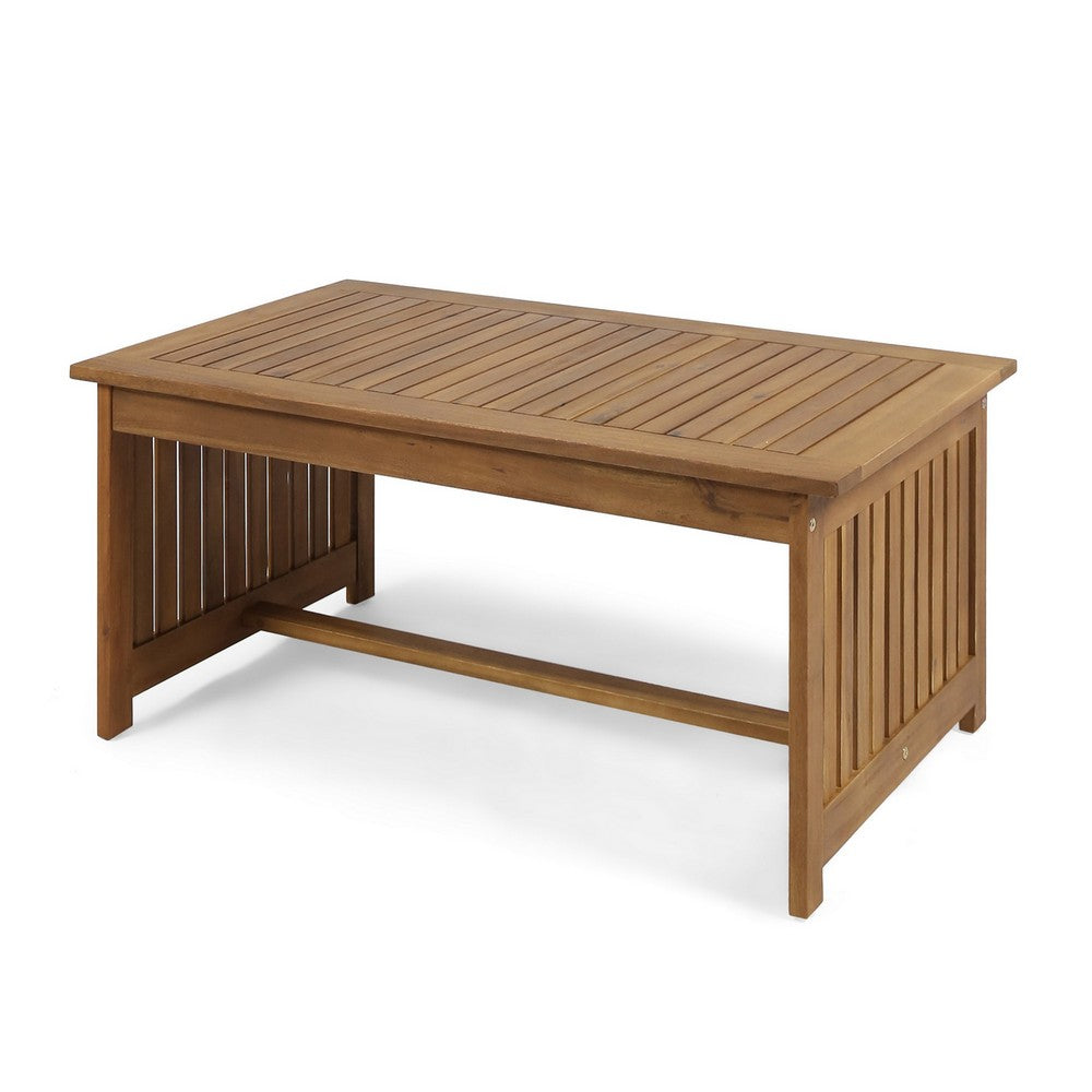 Benjara Gerry Outdoor Coffee Table, 40 Inch Rectangular Slat Brown Acacia Wood