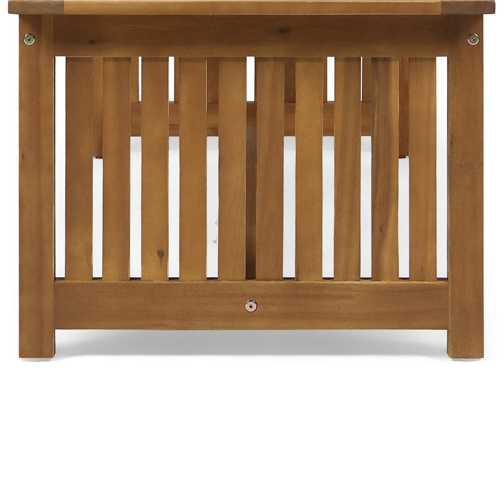 Benjara Gerry Outdoor Coffee Table, 40 Inch Rectangular Slat Brown Acacia Wood