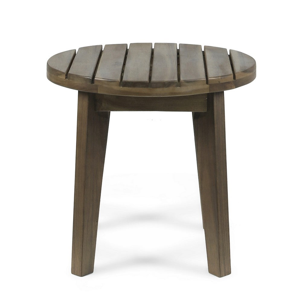 Benjara Outdoor Side End Table, Slatted, Tapered Legs 16 Inch Gray Acacia Wood
