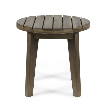 Benjara Outdoor Side End Table, Slatted, Tapered Legs 16 Inch Gray Acacia Wood