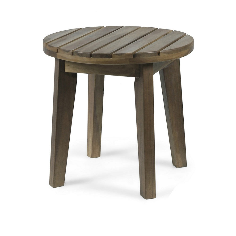 Benjara Outdoor Side End Table, Slatted, Tapered Legs 16 Inch Gray Acacia Wood