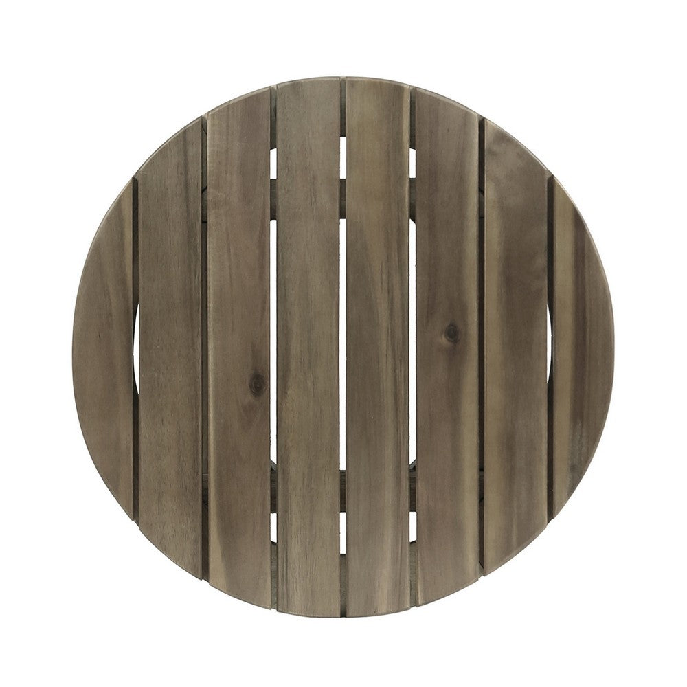 Benjara Outdoor Side End Table, Slatted, Tapered Legs 16 Inch Gray Acacia Wood