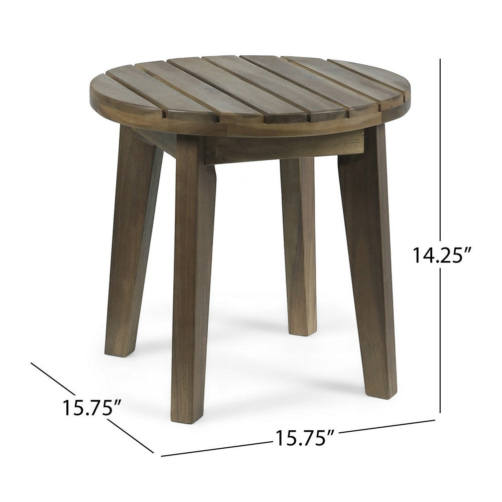 Benjara Outdoor Side End Table, Slatted, Tapered Legs 16 Inch Gray Acacia Wood