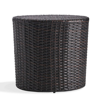 Benjara Olum Outdoor End Table, Barrel Shaped Wicker, 18 Inch Brown PE Rattan