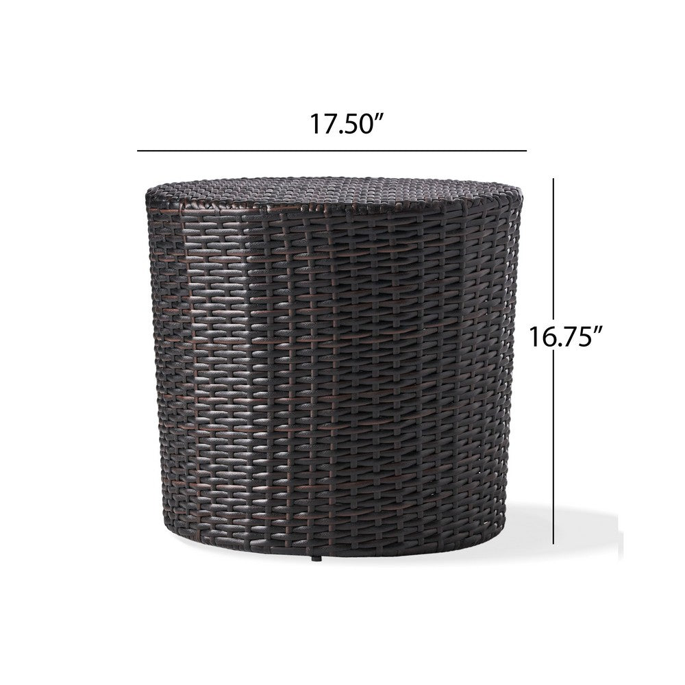 Benjara Olum Outdoor End Table, Barrel Shaped Wicker, 18 Inch Brown PE Rattan