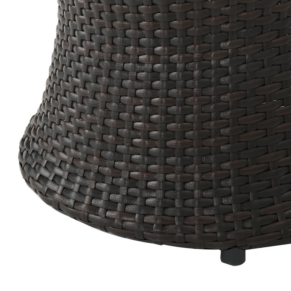 Benjara Loco Outdoor Side Table, Hourglass Shape 20 Inch Brown Rattan Wicker