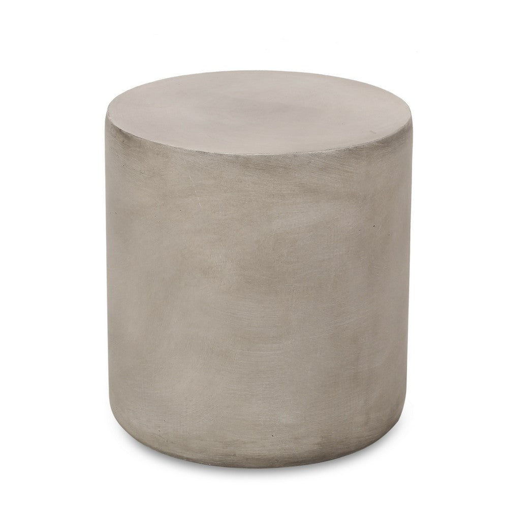 Benjara Outdoor Side Table, 16 Inch Round, Elegant Light Gray Faux Cement