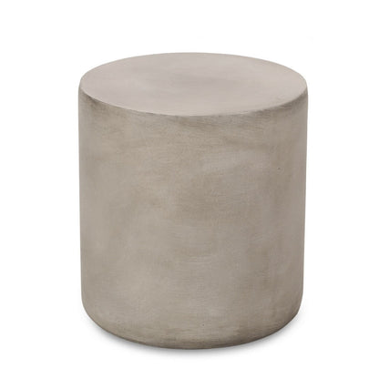 Benjara Outdoor Side Table, 16 Inch Round, Elegant Light Gray Faux Cement