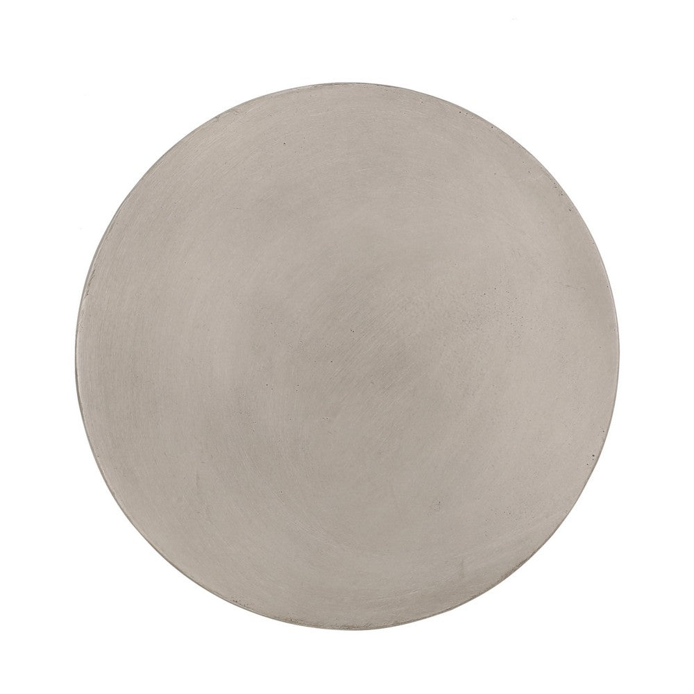 Benjara Outdoor Side Table, 16 Inch Round, Elegant Light Gray Faux Cement