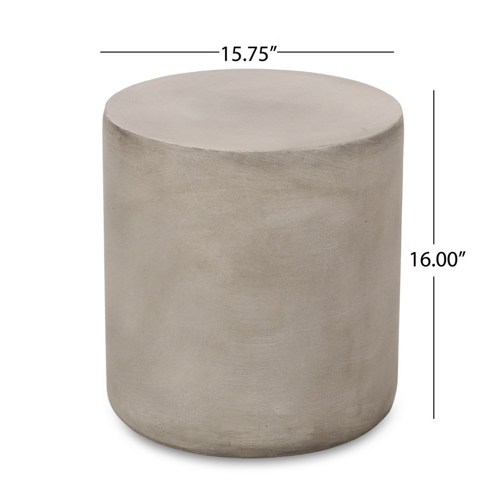 Benjara Outdoor Side Table, 16 Inch Round, Elegant Light Gray Faux Cement