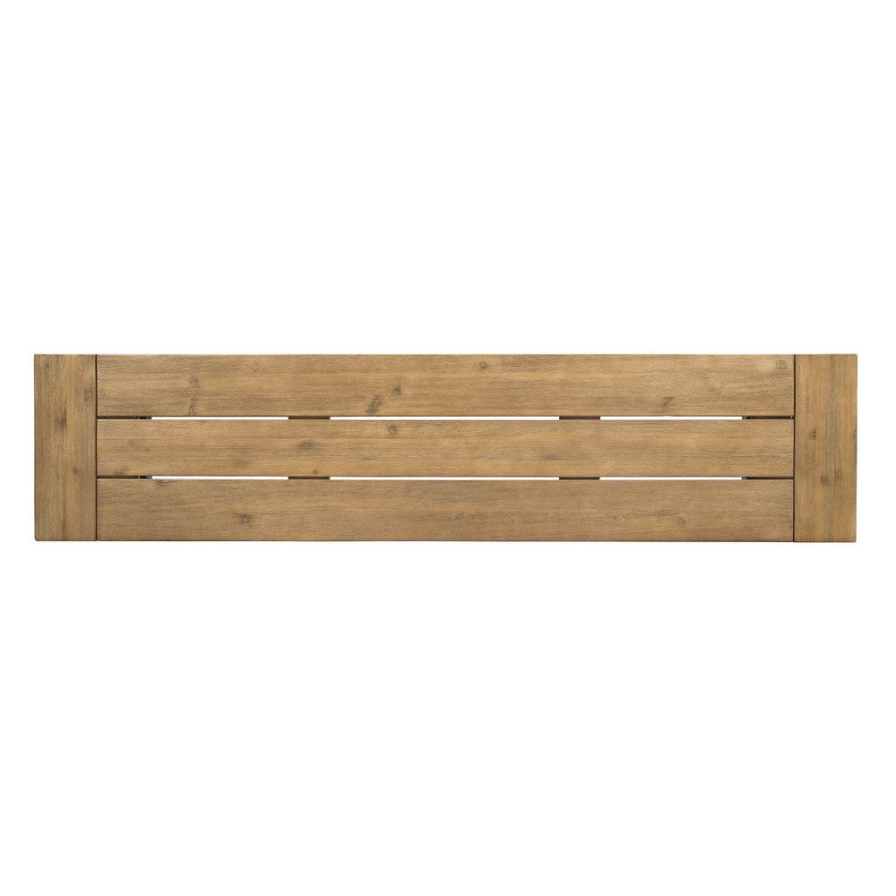 Benjara Wren Outdoor Bench with Slatted Top, 63 Inch Brown Acacia Wood, Black