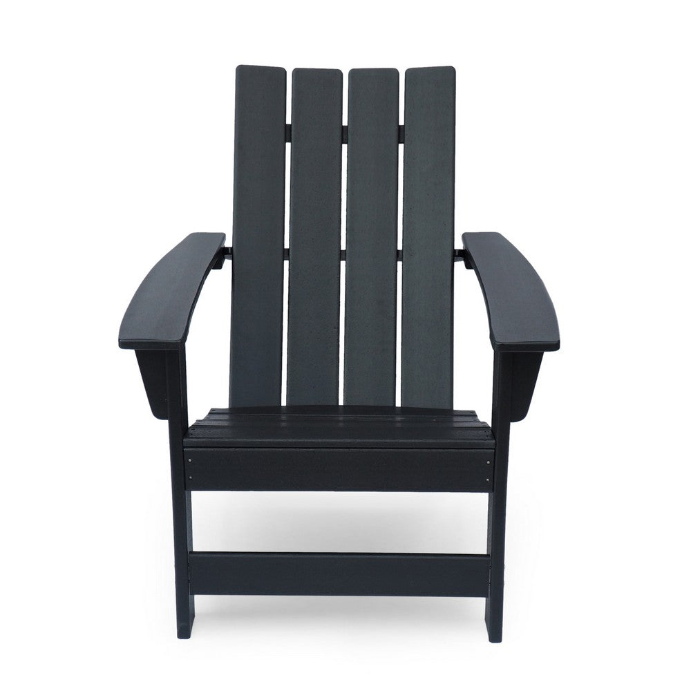Benjara Elisa Outdoor Adirondack Chair, Waterfall Front, Slatted, Black Finish