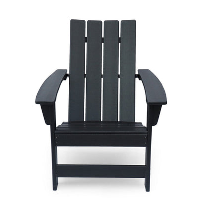 Benjara Elisa Outdoor Adirondack Chair, Waterfall Front, Slatted, Black Finish