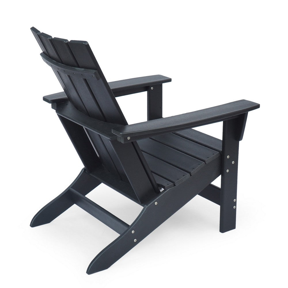 Benjara Elisa Outdoor Adirondack Chair, Waterfall Front, Slatted, Black Finish
