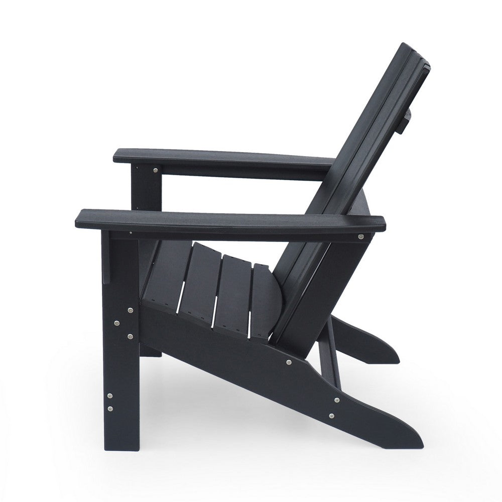 Benjara Elisa Outdoor Adirondack Chair, Waterfall Front, Slatted, Black Finish