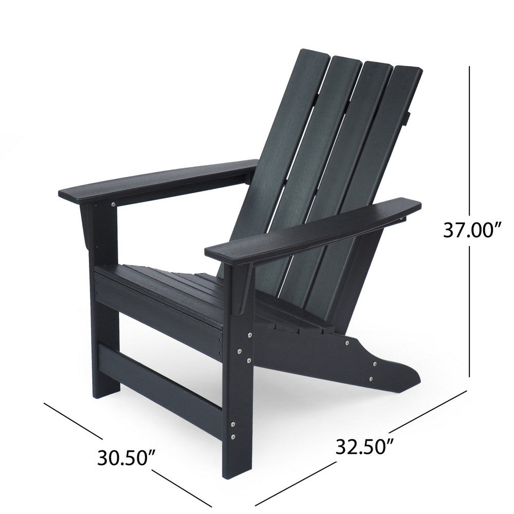 Benjara Elisa Outdoor Adirondack Chair, Waterfall Front, Slatted, Black Finish