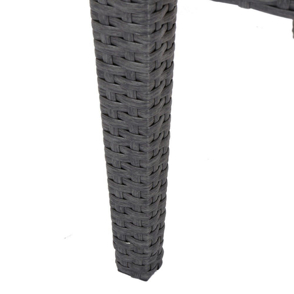 Benjara Annie Outdoor Square Accent Table, Tempered Glass, 20 Inch Gray Wicker