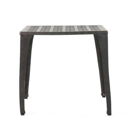 Benjara Outdoor Side Table, Open Cut Out Top And Curved Legs, 18 Inch Bronze