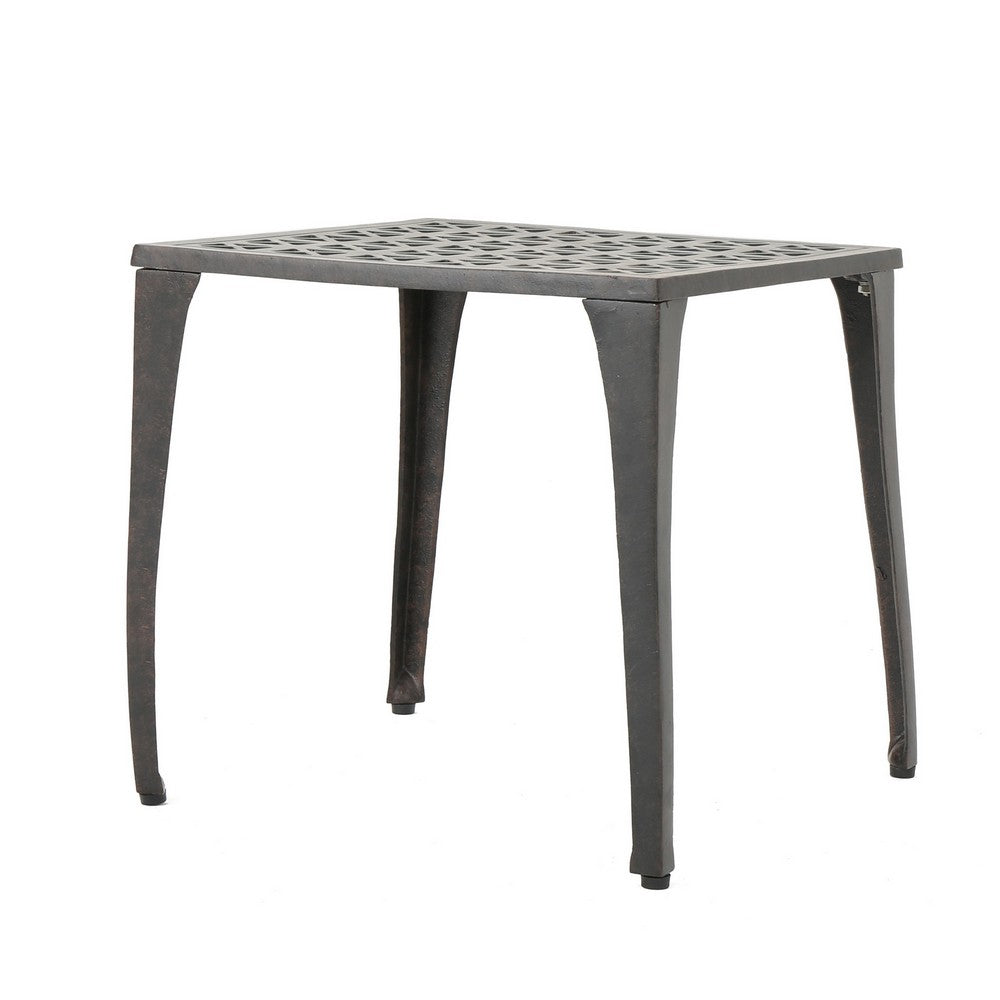 Benjara Outdoor Side Table, Open Cut Out Top And Curved Legs, 18 Inch Bronze