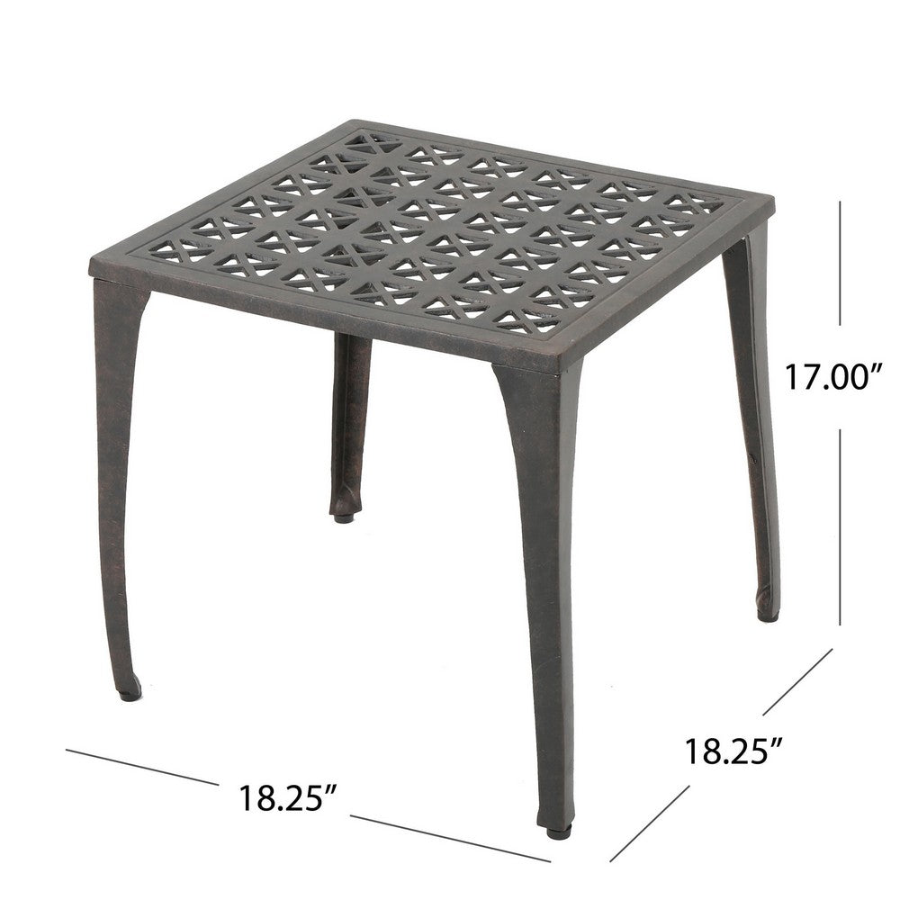 Benjara Outdoor Side Table, Open Cut Out Top And Curved Legs, 18 Inch Bronze