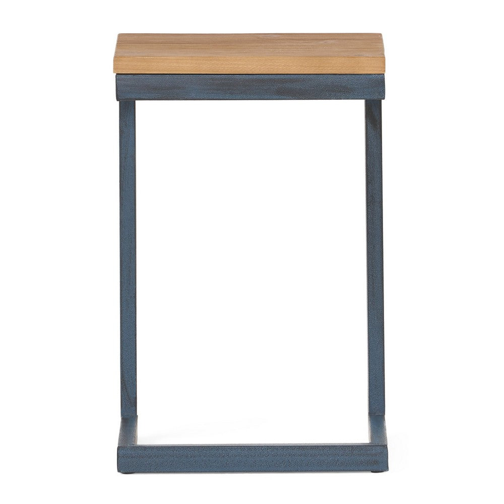 Benjara Small Accent End Table, 13 Inch, C Shaped Iron Legs, Black, Brown Wood