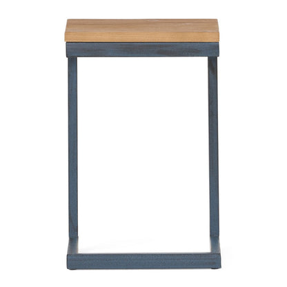 Benjara Small Accent End Table, 13 Inch, C Shaped Iron Legs, Black, Brown Wood