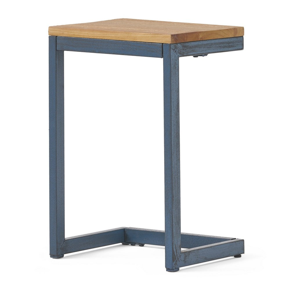 Benjara Small Accent End Table, 13 Inch, C Shaped Iron Legs, Black, Brown Wood
