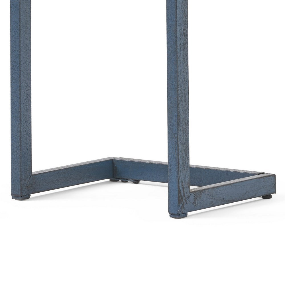 Benjara Small Accent End Table, 13 Inch, C Shaped Iron Legs, Black, Brown Wood