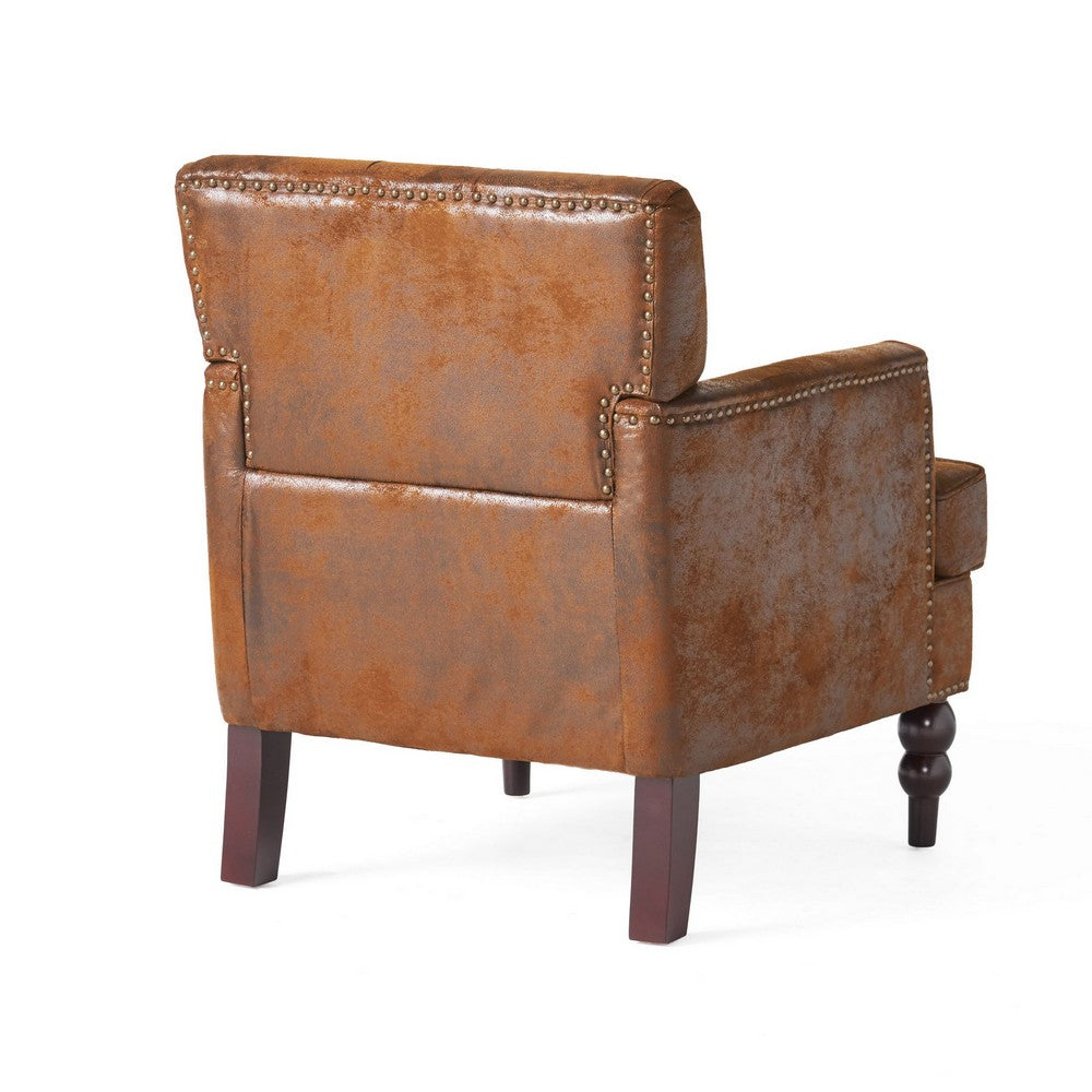 Benjara Lit Accent Chair with Classic Brown Button Tufted Microfiber Design