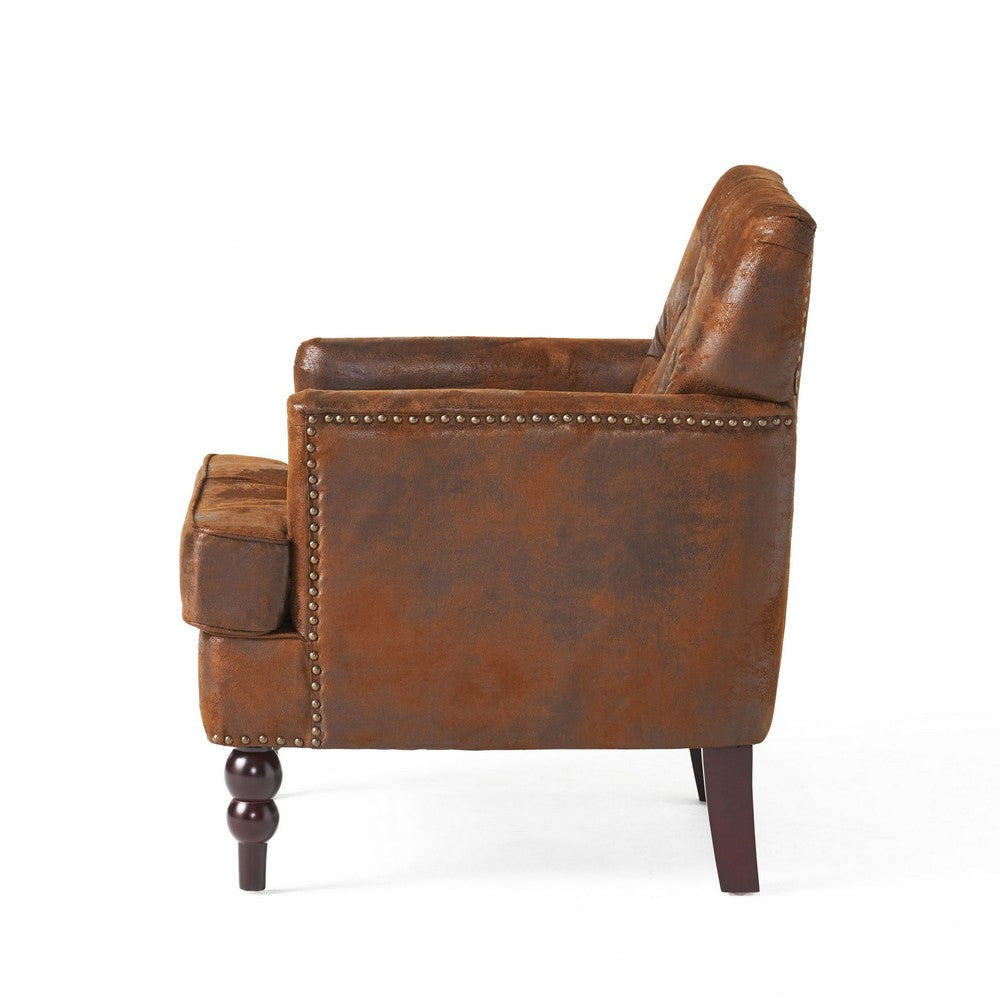 Benjara Lit Accent Chair with Classic Brown Button Tufted Microfiber Design