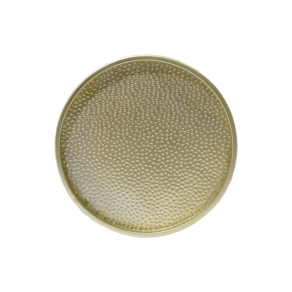 Benjara Bet Side End Table Set of 2, 16 Inch Round Tray, Modern Hammered Gold