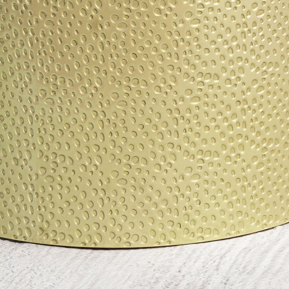 Benjara Bet Side End Table Set of 2, 16 Inch Round Tray, Modern Hammered Gold