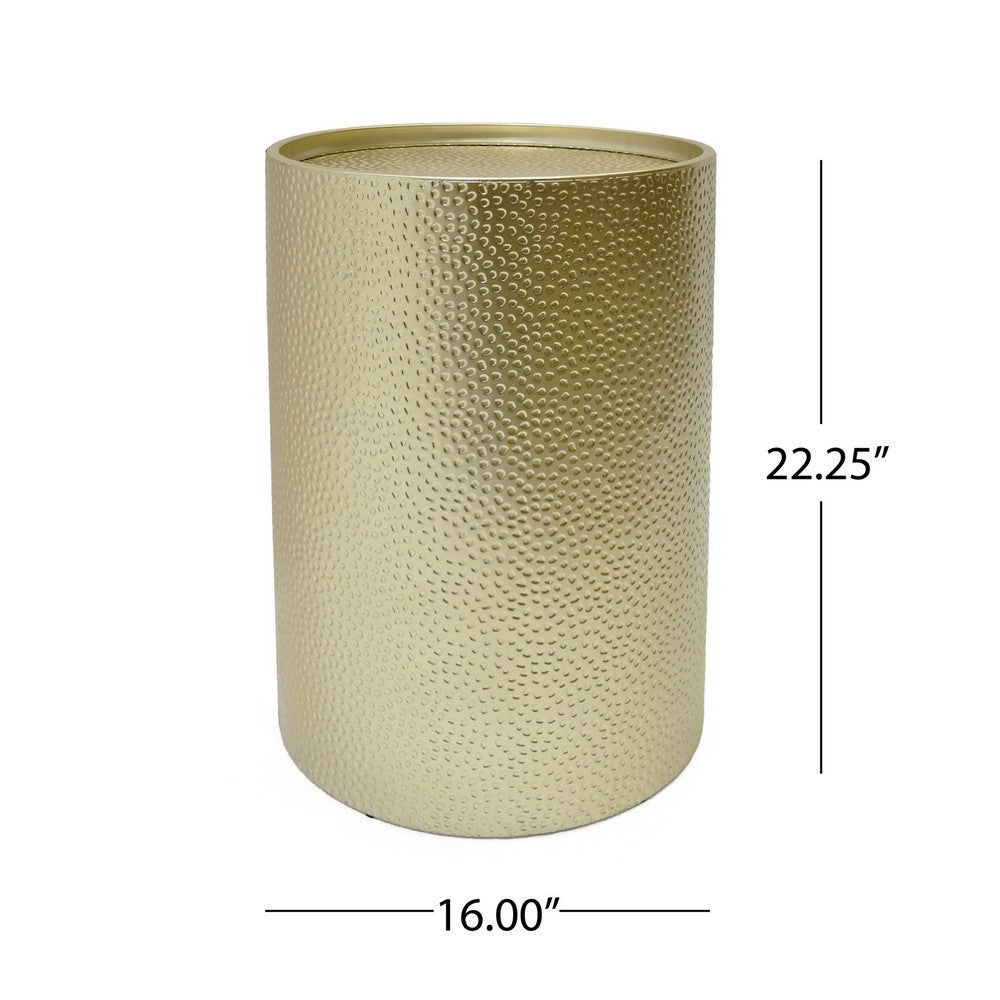 Benjara Bet Side End Table Set of 2, 16 Inch Round Tray, Modern Hammered Gold