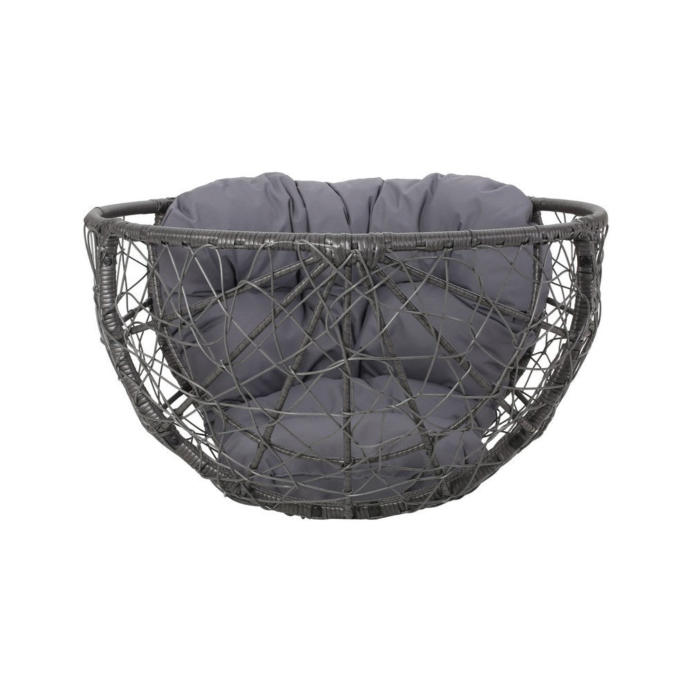Benjara Fam Outdoor Accent Chair, Cocoon Egg Shaped, Abstract Gray PE Rattan