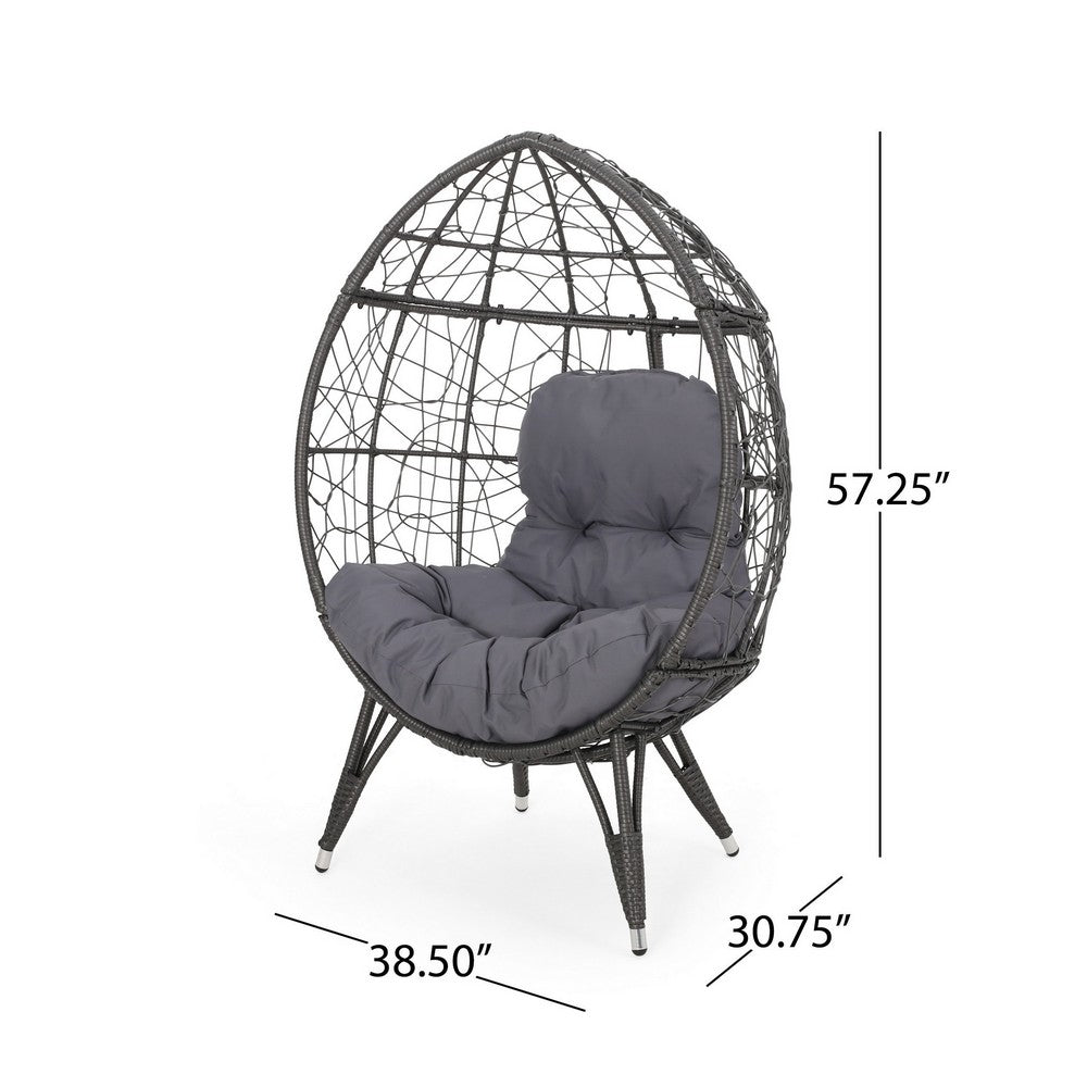 Benjara Fam Outdoor Accent Chair, Cocoon Egg Shaped, Abstract Gray PE Rattan