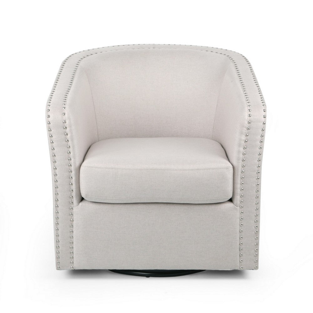 Benjara Swivel Accent Chair, Classic Round Barrel Style, Wheat Beige Fabric