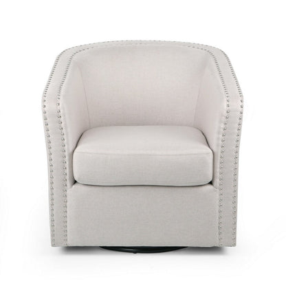 Benjara Swivel Accent Chair, Classic Round Barrel Style, Wheat Beige Fabric