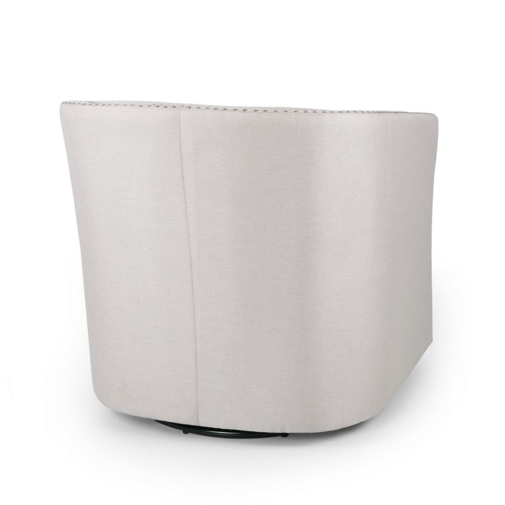 Benjara Swivel Accent Chair, Classic Round Barrel Style, Wheat Beige Fabric