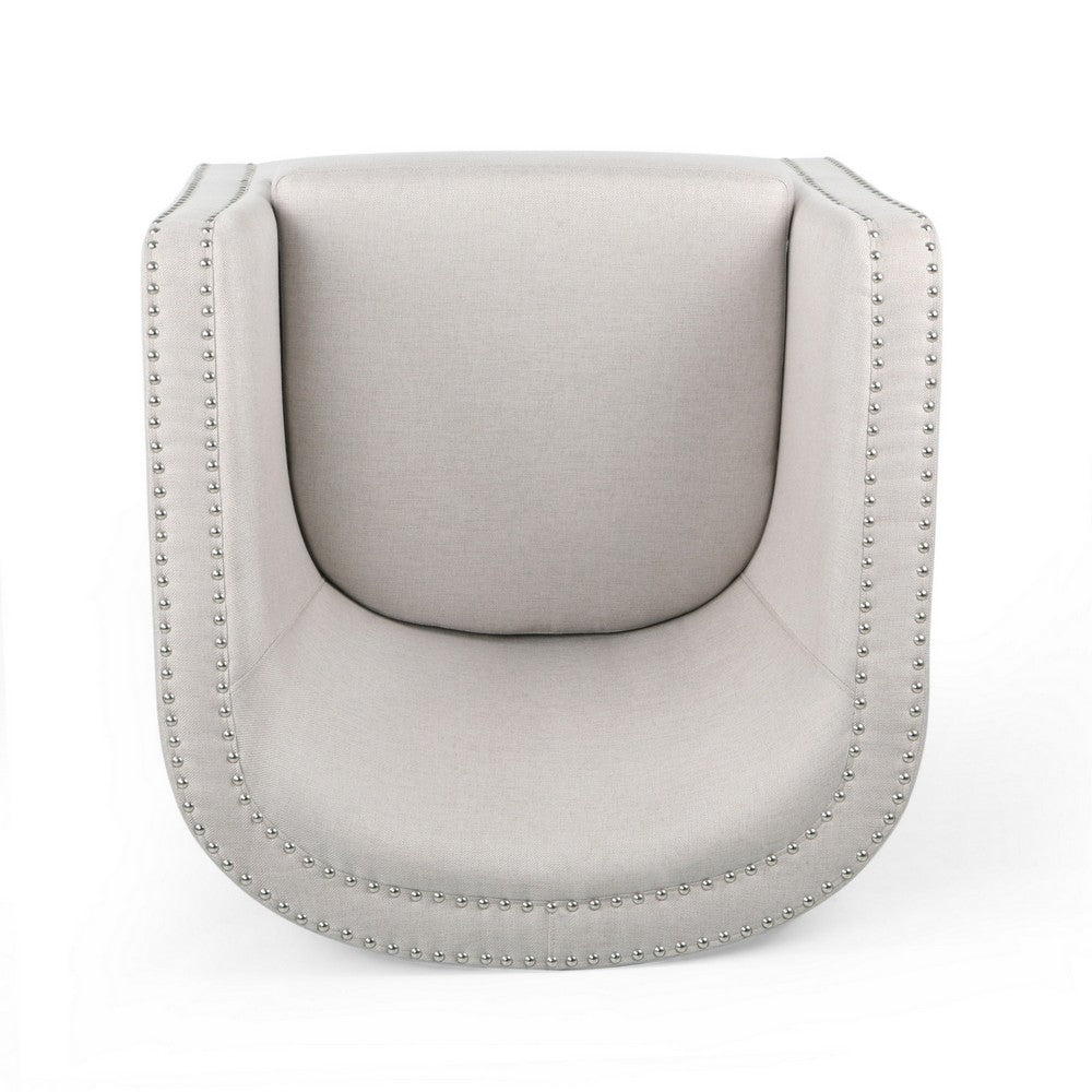 Benjara Swivel Accent Chair, Classic Round Barrel Style, Wheat Beige Fabric