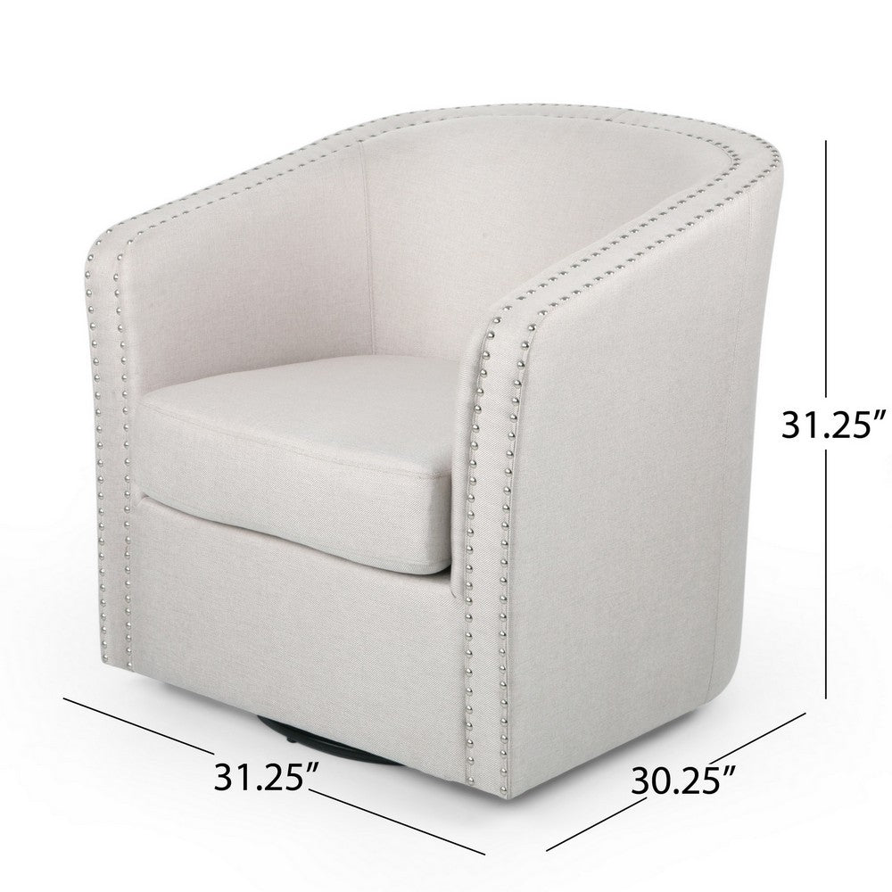 Benjara Swivel Accent Chair, Classic Round Barrel Style, Wheat Beige Fabric