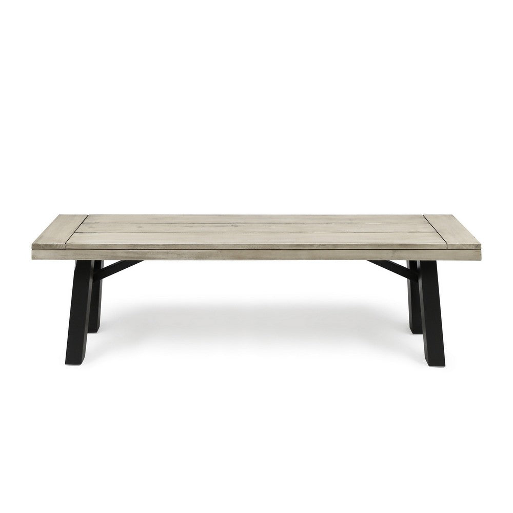 Benjara Wren Outdoor Bench, Slat Panel, 63 Inch Gray Acacia Wood