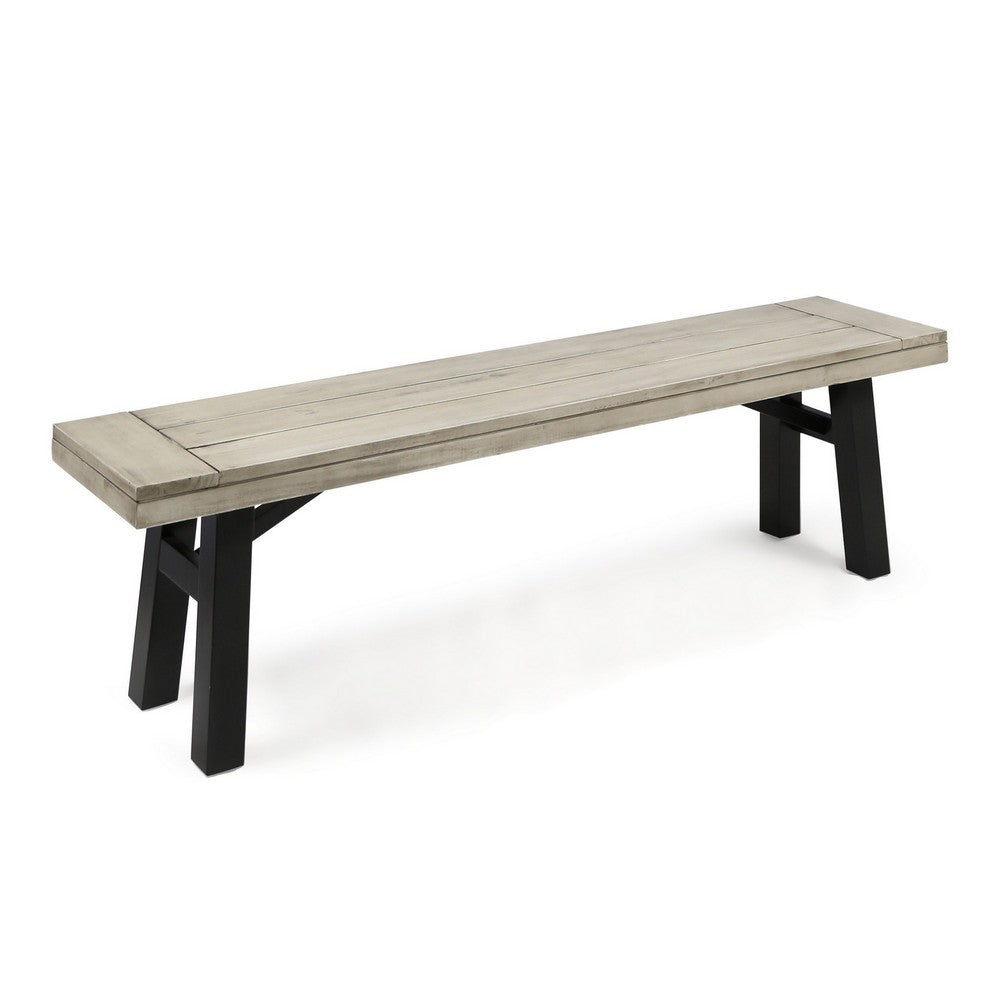 Benjara Wren Outdoor Bench, Slat Panel, 63 Inch Gray Acacia Wood