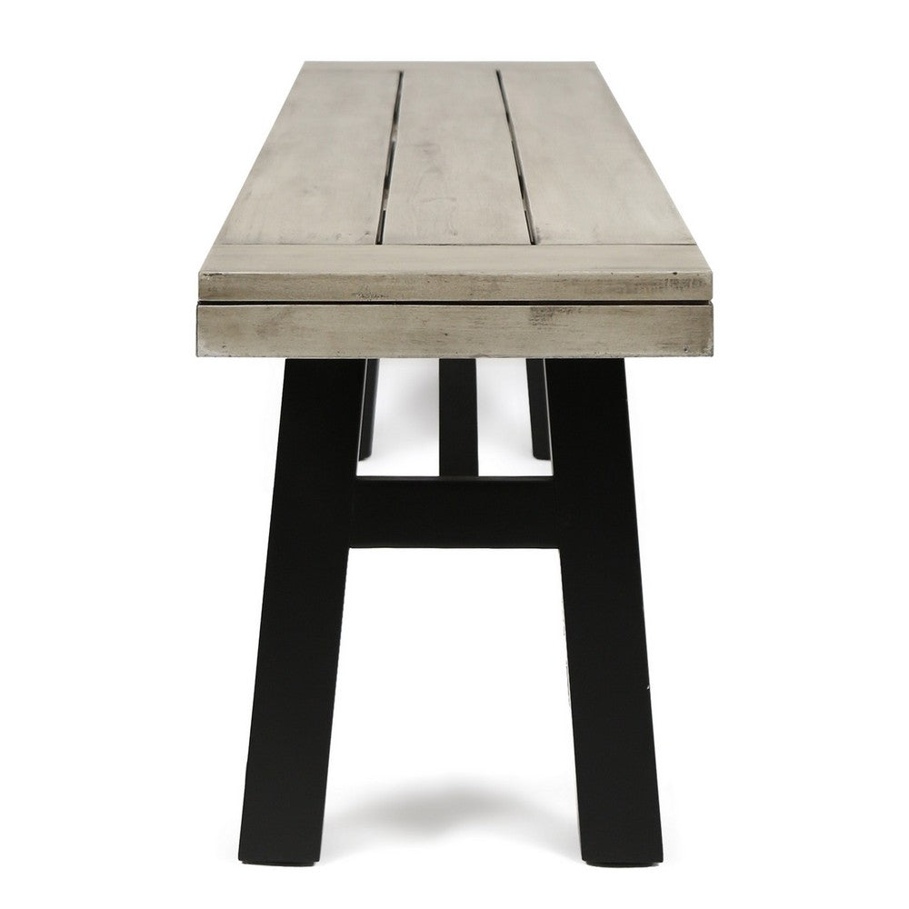 Benjara Wren Outdoor Bench, Slat Panel, 63 Inch Gray Acacia Wood