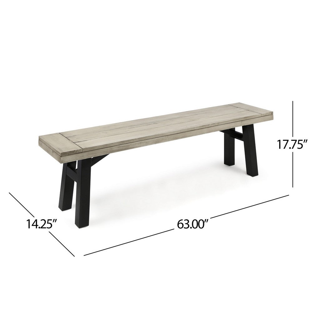 Benjara Wren Outdoor Bench, Slat Panel, 63 Inch Gray Acacia Wood
